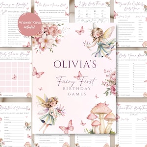 Editable Fairy Baby Shower Games, Enchanted Forest Girl Baby Shower Game Cards Pack, Boho Arch Fairy Garden Package BS2