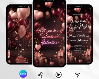 Galentine's Girls Night Invitation Party, Animated Valentine's party invitation, Galentine's Party Video Template