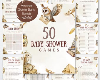 Editable Wizard Baby Shower Game Bundle, Magical Baby Shower Games Set, School of Wizardry Activity Pack, Gender Neutral Wizard Bundle BS3