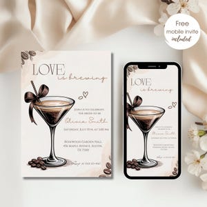 Editable Love Is Brewing Espresso Martini Bridal Shower Invitation, Printable Brunch Invite, Coffee Wedding Shower Invites, Coffee Theme