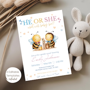 What Will Baby Bee Invite Gender Neutral Shower Invitation, Editable Honey Bee Gender Reveal Invitation, Bumblebee Modern Printable Template