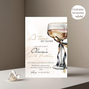 A Tini Bit Older Birthday Invitation, 21th Birthday, Martini Themed Party Invite, Editable Canva Template, Cocktail Printable Invite for Her