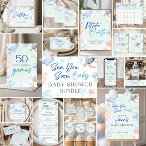 Paquete de invitaciones para baby shower "Sea You Soon", set de fiesta "Bajo el mar", paquete de decoración oceánica BS6