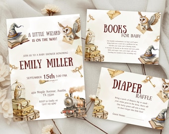 Bewerkbare wizard babyshower uitnodigingsbundel, magische school babyshower set BS3