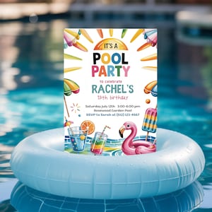 Editable Pool Party Invite, Printable 13th Birthday Invite, Girl Pool Birthday Party, Instant Download, Summer Digital Invitation
