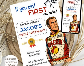 If You Ain't First You're Last, Baby First Birthday, 1st Birthday Boy Invitation, If You Ain't First Racing Theme, Editable Canva Template