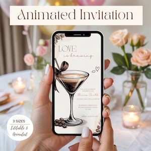 Digital Love Is Brewing Espresso Martini Bridal Shower Animated Invitation Editable Brunch Invite Coffee Wedding Shower Invites Coffee Theme