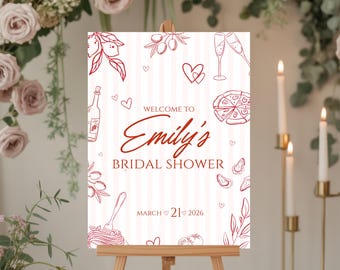 Whimsical Hand-Drawn Italian Theme Engagement Party Welcome Sign, Editable Bridal Shower Poster, That's Amore Printable Decor