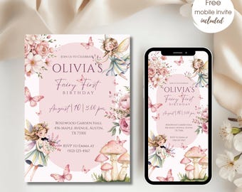 Fairy First Birthday Invitation, My Fairy First Digital Invitation, Fairy Garden Invite, 1st Birthday Party Invite, Enchanted Forest Girl