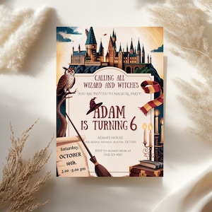 Wizards Witches Birthday Invitation, Magical Birthday Invite, Editable Castle Wizardry Party, Download Printable Template, Digital Invite
