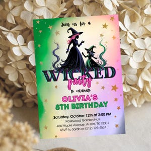 Wicked Birthday Party Invitation, Wicked party invitation, Wicked Movie ticket, Elphaba & Glinda Theme, Canva Editable Template