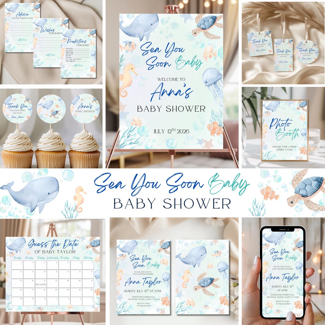 Under the Sea Baby Shower Bundle, Sea You Soon Baby Theme Party Set ...