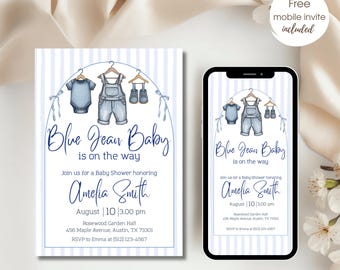 Denim Baby Shower Invite, Blue Jean Baby Shower Printable Template, Cowboy Baby Shower Canva Editable Invitation, Baby Sprinkle Invite