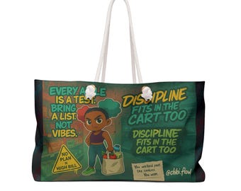Motivational Chibi Art Tote Bag: Fitness & Grocery Carryall