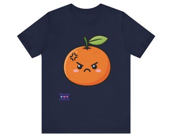 Angry Orange Cartoon Tee | Cute Citrus Face Shirt