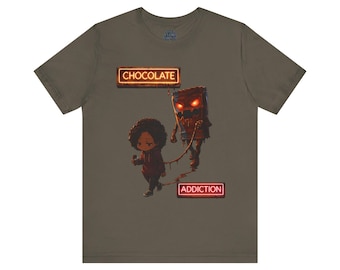 Camiseta "Adicción al chocolate" / Ilustración de un niño adorable con una barra de chocolate caminando
