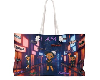 I AM Empowered Woman Weekender Bag | Inspirational Illustration, Self-Love Travel Tote