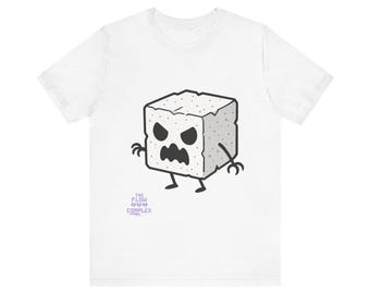 Maglietta con cubo di zucchero arrabbiato / Simpatico personaggio dei cartoni animati con caramelle, disegno a linee nere