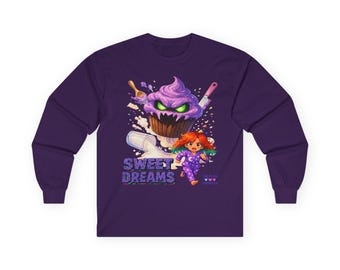 Sweet Dreams cupcake monster long sleeve tee | purple retro horror character