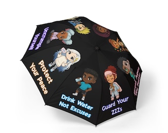 Playful Character Umbrella, Kids Cartoon Design, Semi-Automatic