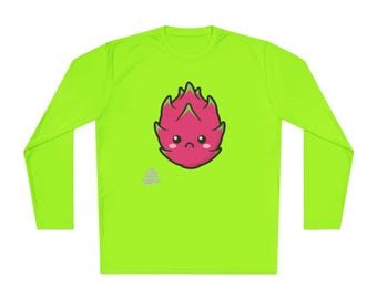 Camiseta de manga larga con fruta del dragón triste / Ilustración de fruta rosa linda