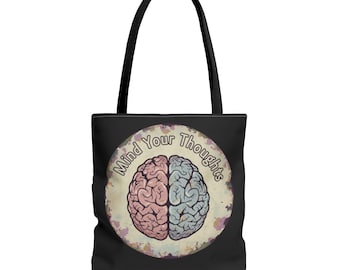 Mind Your Thoughts brain illustration Tote Bag | watercolor split-brain design