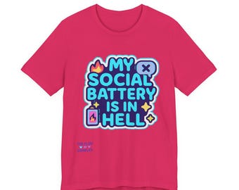 La mia batteria sociale è all'inferno T-shirt / Maglietta divertente per introversi, grafica batteria