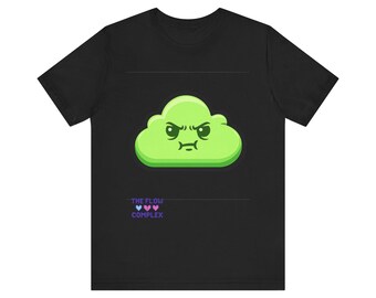 Camiseta de nube verde enojada / Gráfico de nube gruñona adorable, texto complejo de flujo