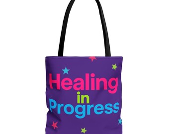 Healing in Progress Tote Bag - PURPLE | Colorful Stars All-Over Print