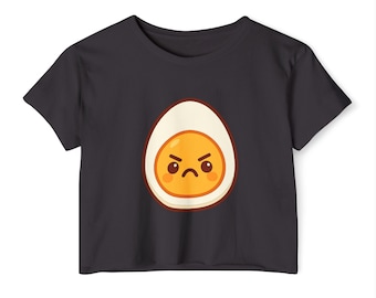 Angry Egg Emoji Crop Top | Cute Kawaii Yolk Graphic