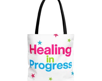 Healing in Progress Tote Bag - WHITE | Colorful Stars All-Over Print