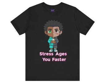 Camiseta "El estrés te envejece más rápido" / Personaje mitad humano, conciencia de la salud mental