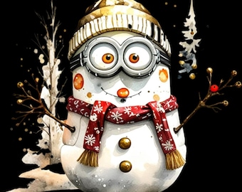 Whimsical Snowman Clipart: Funny Olaf Minion Style PNG Digital Art