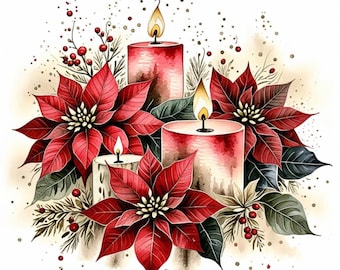 Poinsettia Christmas Clipart: Festive PNG Images for Cards, Scrapbook