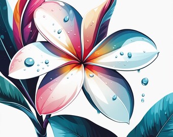 Watercolor Plumeria Flower Clipart: Exotic Tropical Floral Art PNG Digital Download