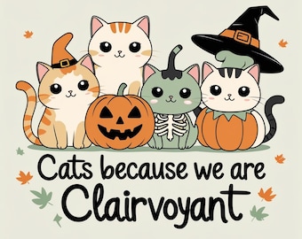 Kawaii Halloween Cats Print: Ghost, Pumpkin, Witch & Skeleton (Digital Download)