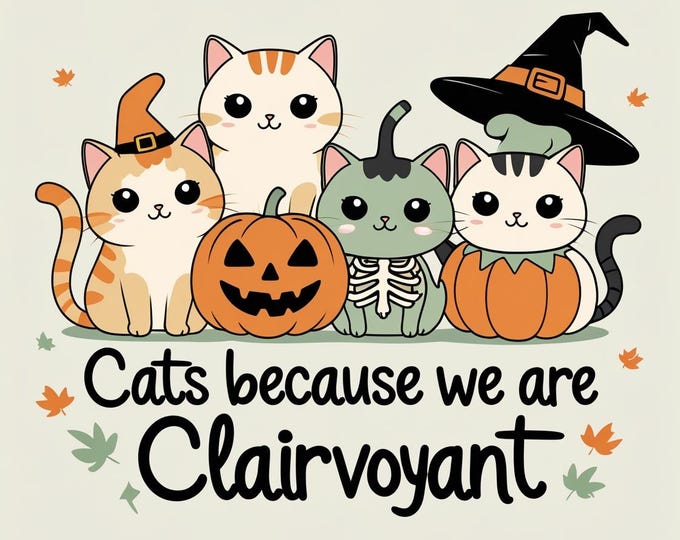 Kawaii Halloween Cats Print: Ghost, Pumpkin, Witch & Skeleton (Digital Download)