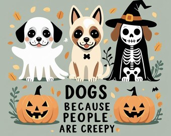 Cartoon Halloween Dogs JPG: Funny Fall Quote (Digital Download 1200x1200 px)