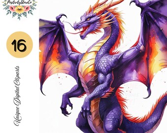 Dragon Clipart Collection 16 PNG Childrens Nursery Journals Stickers Craft Fantasy Art