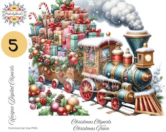 Christmas Train Clipart PNG Bundle Holiday Locomotive Winter Wonderland Digital Download