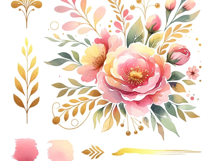5 Stunning JPG Flower Cliparts | Journal | Card Making | Digital Art