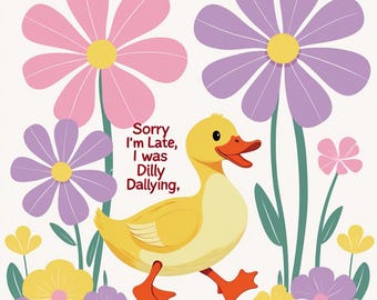 Dilly Dally Duck Illustration Digital Clipart: Pastel Kawaii Design (Digital Download)