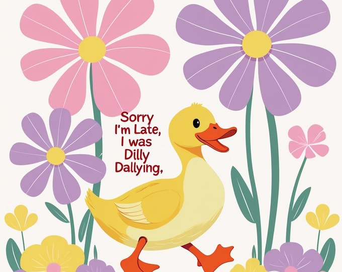 Dilly Dally Duck Illustration Digital Clipart: Pastel Kawaii Design (Digital Download)