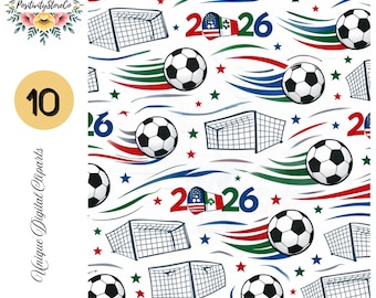 Papel digital de fútbol de la Copa Mundial 2026, 10 PNG, balón de fútbol, álbum de recortes, deportes digitales