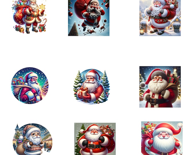 9 JPG, Stunning Animated Santa Claus Clipart, Printable, Superb Quality, Digital download, Paper Craft, Journal, Scrapbook