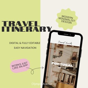 Minimalist Travel Itinerary/ mobile travel itinerary/ editable digital travel guide/ digital vacation planner/ mobile digital Canva template