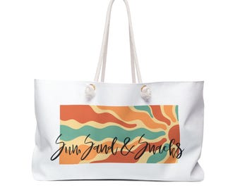 Sun, Sand & Snacks Weekender Bag | Retro Sunset Waves Tote I Beach Bag