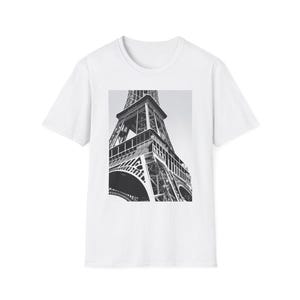 Parisian Eiffel Tower Graphic Unisex Softstyle T-Shirt, France Lover Tee, Travel Gift, Paris Souvenir Top, French Fashion Shirt