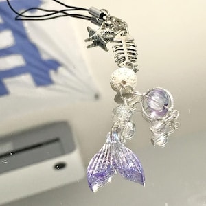 Love and Deepspace Rafayel Phone Charm,Purple Crystal Fishbone Starfish keychain charms, Deepspace Inspired Backpack Chain