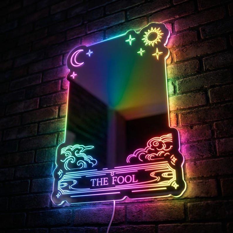 The Fool Tarot Custom Mirror LED Sign Wall Light Decor, Sun and Moon ...